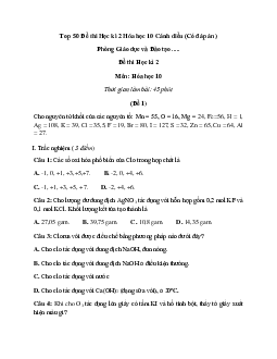 Top 10 Đề thi Học kì 2 Hóa học 10 (Cánh diều 2024) tải nhiều nhất