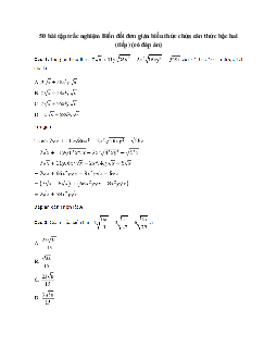50 bài tập trắc nghiệm Biến đổi đơn giản biểu thức chứa căn thức bậc hai (tiếp) (có đáp án)