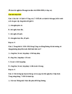 35 câu trắc nghiệm Lịch Sử 12 Bài 15 (có đáp án)