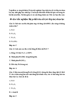 50 câu trắc nghiệm Hợp chất của sắt  (có đáp án) chọn lọc