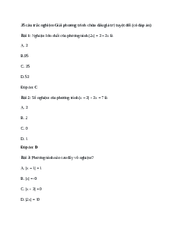35 câu trắc nghiệm Giải phương trình chứa dấu giá trị tuyệt đối (có đáp án).docx