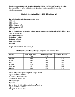 50 câu trắc nghiệm Địa lí 12 Bài 10 (có đáp án)