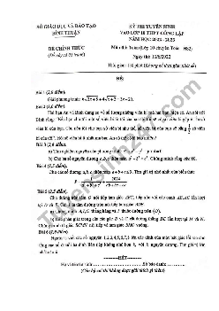 Đề thi chính thức vào 10 chuyên Toán năm 2022 Trường THPT Chuyên Trần Hưng Đạo - Bình Thuận (có đáp án)