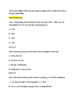 35 câu trắc nghiệm Lịch Sử 12 Bài 25 (có đáp án)