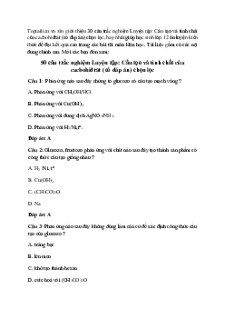 50 câu trắc nghiệm nghiệm Luyện tập: Cấu tạo và tính chất của cacbohiđrat (có đáp án) chọn lọc