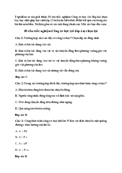 50 câu trắc nghiệm Công cơ học (có đáp án) chọn lọc