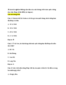 35 câu trắc nghiệm Lịch Sử 12 Bài 18 (có đáp án)