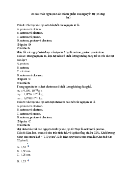 30 câu trắc nghiệm Các thành phần của nguyên tử Cánh diều (có đáp án 2023) CHỌN LỌC
