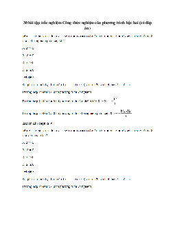 30 bài tập trắc nghiệm Công thức nghiệm của phương trình bậc hai (có đáp án)