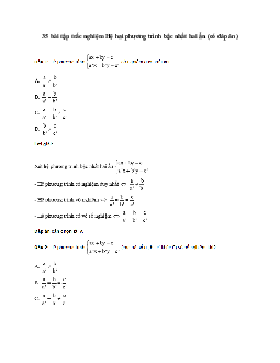 35 bài tập trắc nghiệm Hệ hai phương trình bậc nhất hai ẩn (có đáp án)