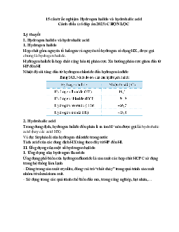 15 câu trắc nghiệm Hydrogen halide và hydrohalic acid Cánh diều (có đáp án 2023) CHỌN LỌC