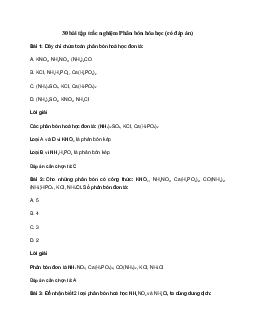 30 bài tập trắc nghiệm Phân bón hóa học (có đáp án)