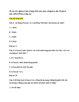 35 câu trắc nghiệm Lịch Sử 12 Bài 20 (có đáp án)
