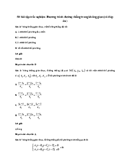50 bài tập trắc nghiệm Phương trình đường thẳng trong không gian (có đáp án)