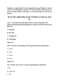 50 câu trắc nghiệm Đại cương về Polime (có đáp án) chọn lọc