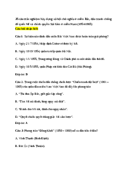 35 câu trắc nghiệm Lịch Sử 12 Bài 21 (có đáp án)