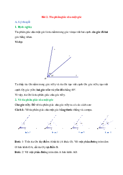 Lý thuyết Tia phân giác của một góc (Cánh Diều) Toán 7