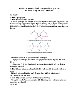 15 câu trắc nghiệm Liên kết hydrogen và tương tác van der waals Chân trời sáng tạo (có đáp án 2023) CHỌN LỌC