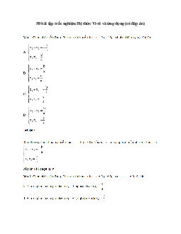 50 bài tập trắc nghiệm Hệ thức Vi-ét và ứng dụng (có đáp án)