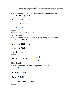 50 câu trắc nghiệm Dấu của tam thức bậc hai Kết nối tri thức (có đáp án 2023) CHỌN LỌC
