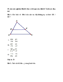 35 câu trắc nghiệm Định lí đảo và hệ quả của định lí Ta-lét (có đáp án).docx