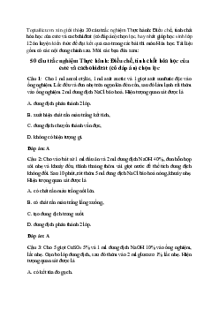 50 câu trắc nghiệm Thực hành: Điều chế, tính chất hóa học của este và cacbohiđrat  (có đáp án) chọn lọc