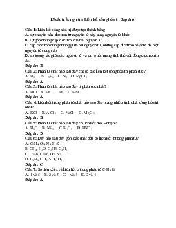 15 câu trắc nghiệm Liên kết cộng hóa trị Kết nối tri thức (có đáp án 2023) CHỌN LỌC