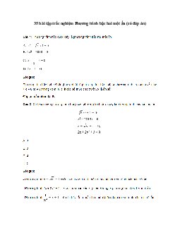 35 bài tập trắc nghiệm Phương trình bậc hai một ẩn (có đáp án)