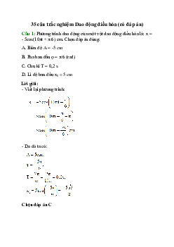 35 câu trắc nghiệm Dao động điều hòa (có đáp án)