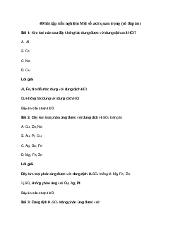 40 bài tập trắc nghiệm Một số axit quan trọng (có đáp án)