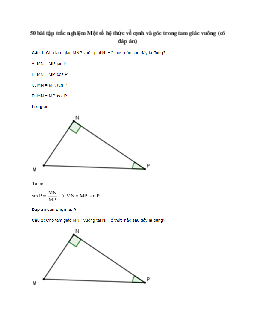 50 bài tập trắc nghiệm Một số hệ thức về cạnh và góc trong tam giác vuông (có đáp án)