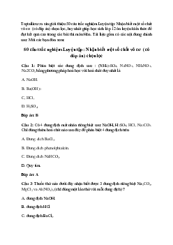 50 câu trắc nghiệm Luyện tập: Nhận biết một số chất vô cơ (có đáp án) chọn lọc