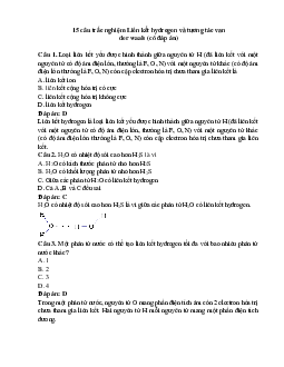 15 câu trắc nghiệm Liên kết hydrogen và tương tác van der waals Cánh diều (có đáp án 2023) CHỌN LỌC