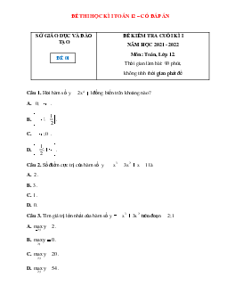 Đề thi Học kì 1 Toán lớp 12 có đáp án năm 2022 (6 đề)